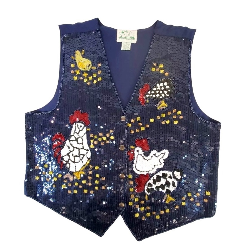 QUACKER FACTORY SEQUINED VEST Sparkly Shiny Colorful. Med.